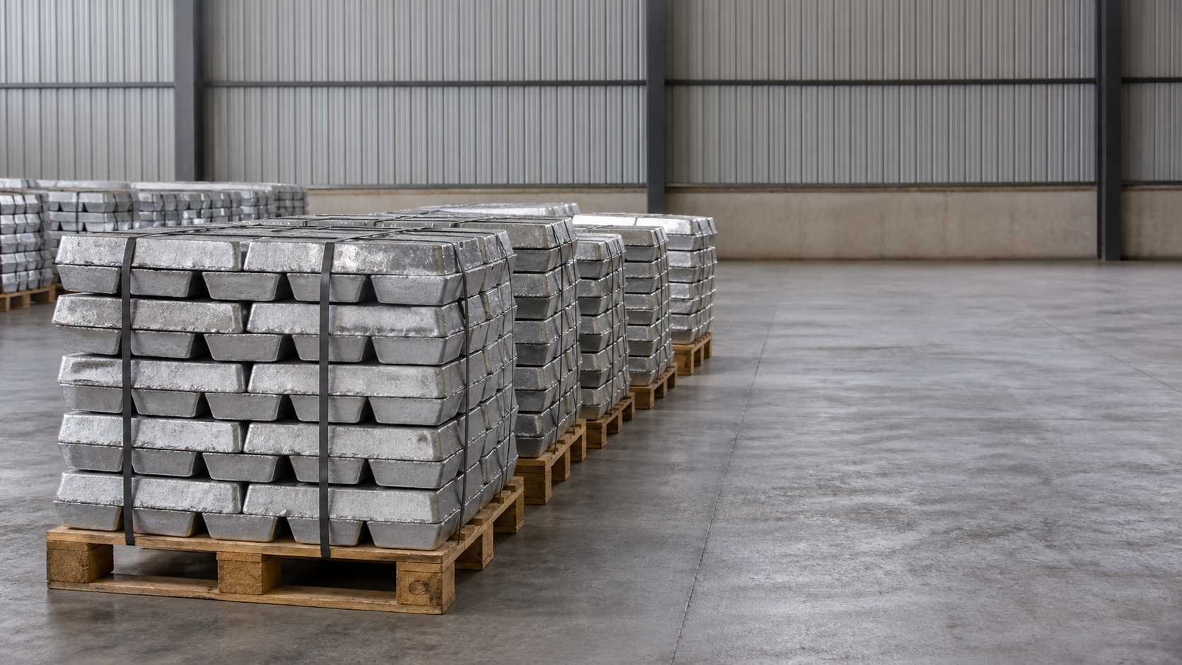 Representative cast metal ingots palletised for export